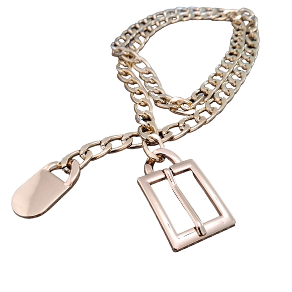 Plus Gold chunky chain link metal waist belly hip square buckle statement belt - Picture 5 of 13